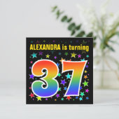 Kleurrijke sterren + regenboogpatroon "37" Verjaar Kaart (Staand voorkant)