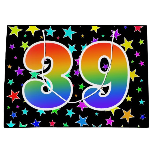 Kleurrijke sterren + regenboogpatroon "39" Event # Groot Cadeauzakje (Voorkant)