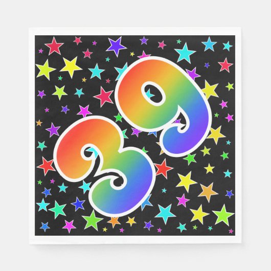 Kleurrijke sterren + regenboogpatroon "39" Event # Servet (Voorkant)