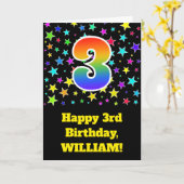 Kleurrijke sterren + regenboogpatroon "3" Birthday Kaart (Gele Bloem)