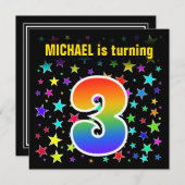 Kleurrijke sterren + regenboogpatroon "3" Birthday Kaart (Voorkant / Achterkant)