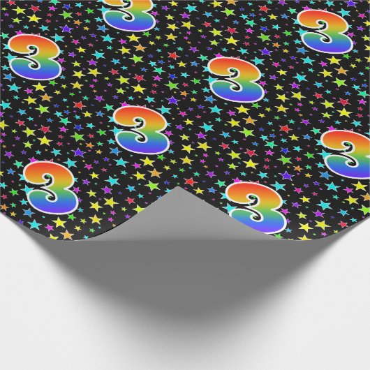 Kleurrijke sterren + regenboogpatroon "3" Event # Cadeaupapier (Hoek)