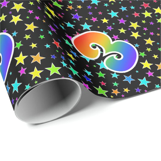 Kleurrijke sterren + regenboogpatroon "3" Event # Cadeaupapier (Rol Hoek)
