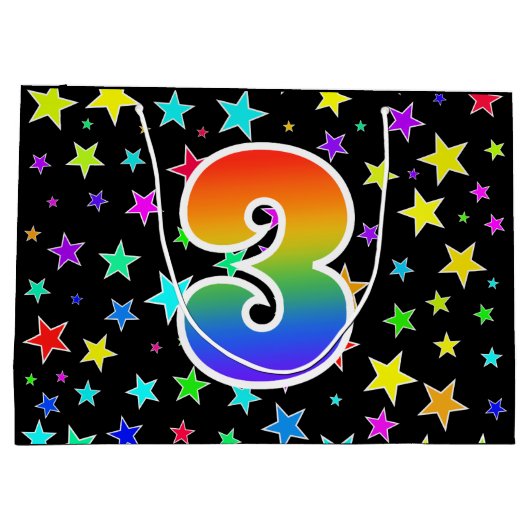 Kleurrijke sterren + regenboogpatroon "3" Event # Groot Cadeauzakje (Achterkant)