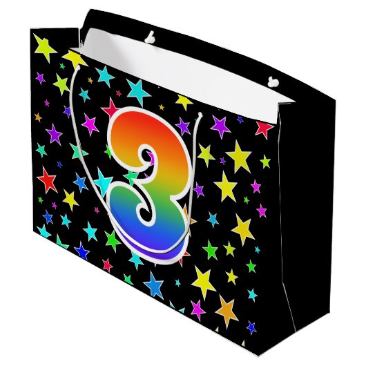 Kleurrijke sterren + regenboogpatroon "3" Event # Groot Cadeauzakje (Achterkant Gekanteld)