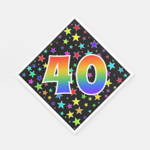 Kleurrijke sterren + regenboogpatroon "40" eveneme servet