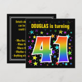 Kleurrijke sterren + regenboogpatroon "41" Verjaar Kaart (Voorkant / Achterkant)