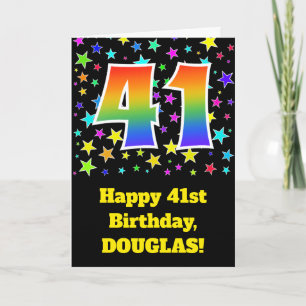 Kleurrijke sterren + regenboogpatroon "41" Verjaar Kaart