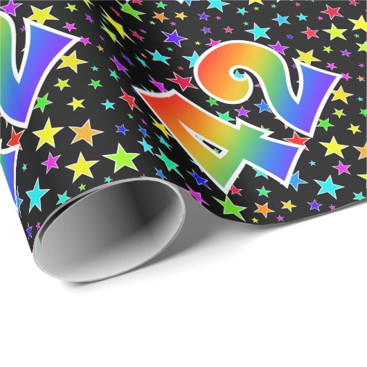 Kleurrijke sterren + regenboogpatroon "42" Event # Cadeaupapier (Rol Hoek)