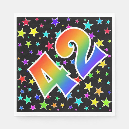 Kleurrijke sterren + regenboogpatroon "42" Event # Servet (Voorkant)