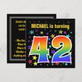 Kleurrijke sterren + regenboogpatroon "42" Verjaar Kaart (Voorkant / Achterkant)