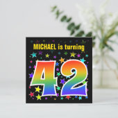 Kleurrijke sterren + regenboogpatroon "42" Verjaar Kaart (Staand voorkant)