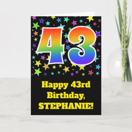 Kleurrijke sterren + regenboogpatroon "43" Birthda Kaart
