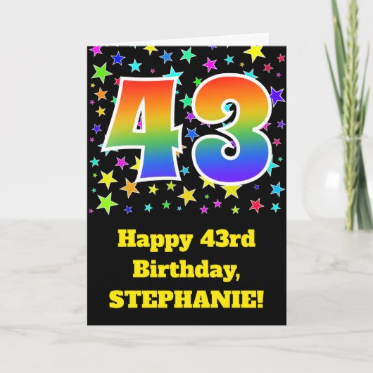 Kleurrijke sterren + regenboogpatroon "43" Birthda Kaart (Voorkant)