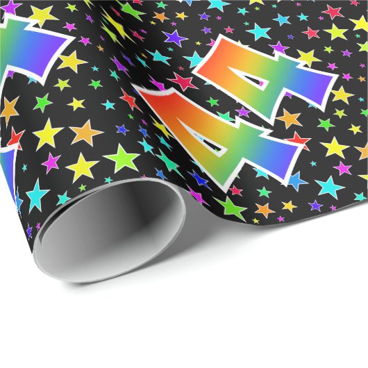 Kleurrijke sterren + regenboogpatroon "44" Event # Cadeaupapier (Rol Hoek)