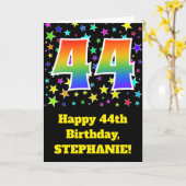 Kleurrijke sterren + regenboogpatroon "44" Verjaar Kaart (Gele Bloem)