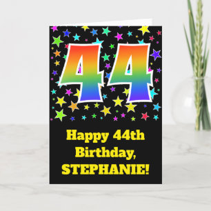 Kleurrijke sterren + regenboogpatroon "44" Verjaar Kaart