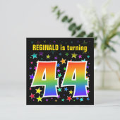 Kleurrijke sterren + regenboogpatroon "44" Verjaar Kaart (Staand voorkant)