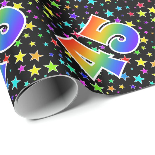 Kleurrijke sterren + regenboogpatroon "45" Event # Cadeaupapier (Rol Hoek)