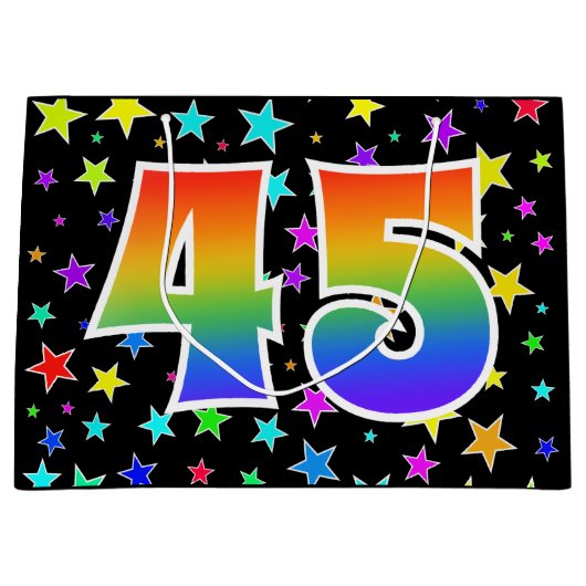 Kleurrijke sterren + regenboogpatroon "45" Event # Groot Cadeauzakje (Voorkant)