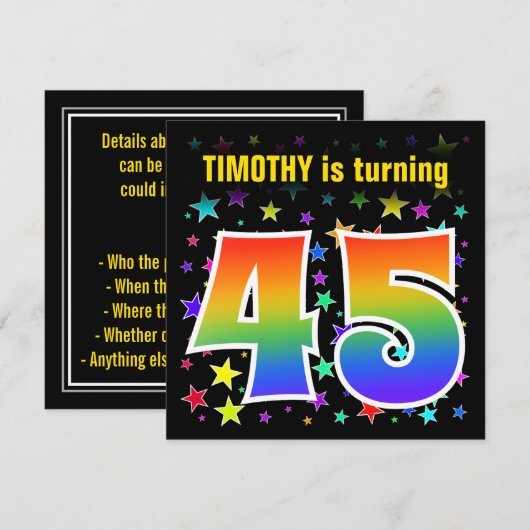 Kleurrijke sterren + regenboogpatroon "45" Verjaar Kaart (Voorkant / Achterkant)