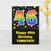 Kleurrijke sterren + regenboogpatroon "46" Verjaar Kaart (Gele Bloem)