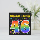 Kleurrijke sterren + regenboogpatroon "46" Verjaar Kaart (Staand voorkant)