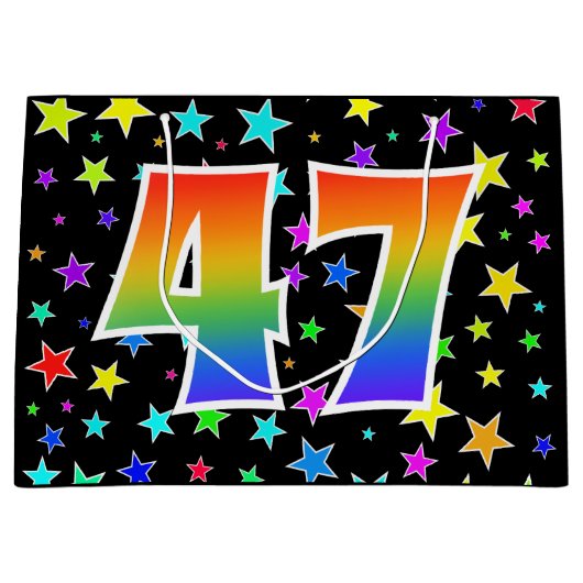 Kleurrijke sterren + regenboogpatroon "47" Event # Groot Cadeauzakje (Voorkant)