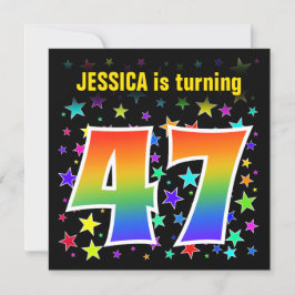 Kleurrijke sterren + regenboogpatroon "47" Verjaar Kaart