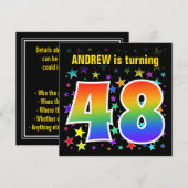 Kleurrijke sterren + regenboogpatroon "48" Verjaar Kaart (Voorkant / Achterkant)