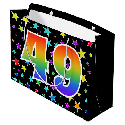 Kleurrijke sterren + regenboogpatroon "49" Event # Groot Cadeauzakje (Achterkant Gekanteld)