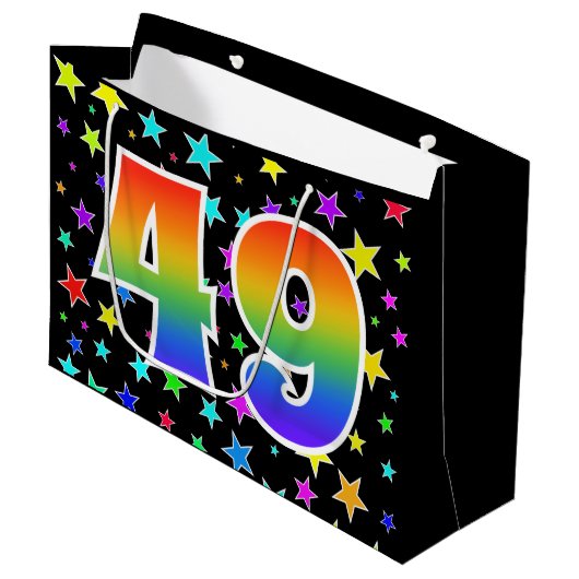 Kleurrijke sterren + regenboogpatroon "49" Event # Groot Cadeauzakje (Voorkant Gekanteld)