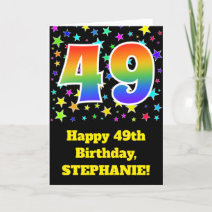 Kleurrijke sterren + regenboogpatroon "49" Verjaar Kaart