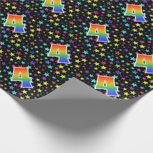 Kleurrijke sterren + regenboogpatroon "4" Event # Cadeaupapier