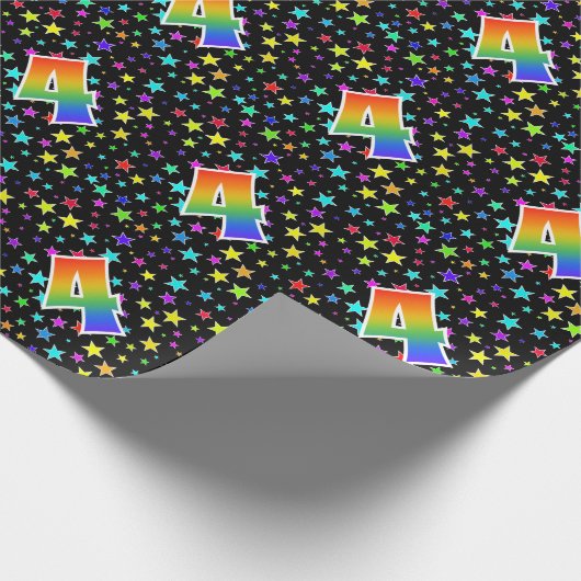 Kleurrijke sterren + regenboogpatroon "4" Event # Cadeaupapier (Hoek)