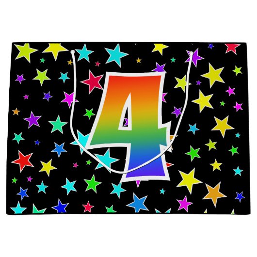 Kleurrijke sterren + regenboogpatroon "4" Event # Groot Cadeauzakje (Voorkant)