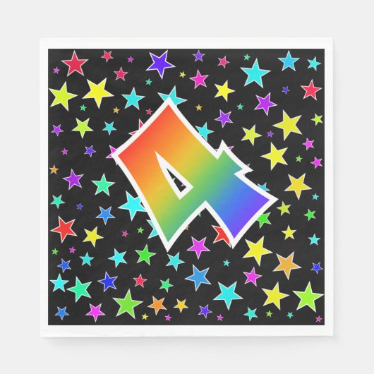 Kleurrijke sterren + regenboogpatroon "4" Event # Servet (Voorkant)