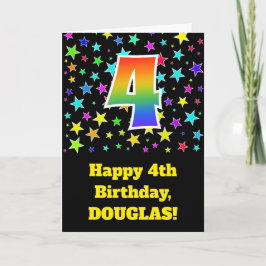 Kleurrijke sterren + regenboogpatroon "4" Verjaard Kaart