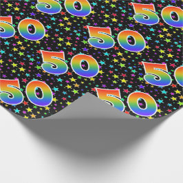 Kleurrijke sterren + regenboogpatroon "50" Event # Cadeaupapier