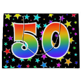 Kleurrijke sterren + regenboogpatroon "50" Event # Groot Cadeauzakje (Voorkant)