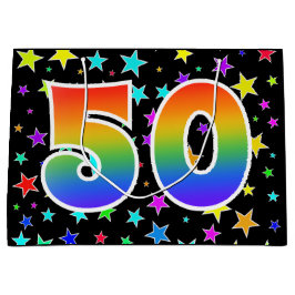 Kleurrijke sterren + regenboogpatroon "50" Event # Groot Cadeauzakje