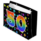 Kleurrijke sterren + regenboogpatroon "50" Event # Groot Cadeauzakje (Voorkant Gekanteld)