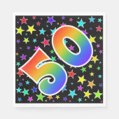 Kleurrijke sterren + regenboogpatroon "50" Event # Servet (Voorkant)