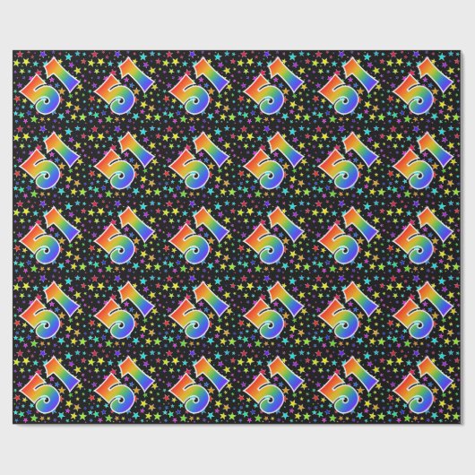 Kleurrijke sterren + regenboogpatroon "51" Event # Cadeaupapier (Vlak)