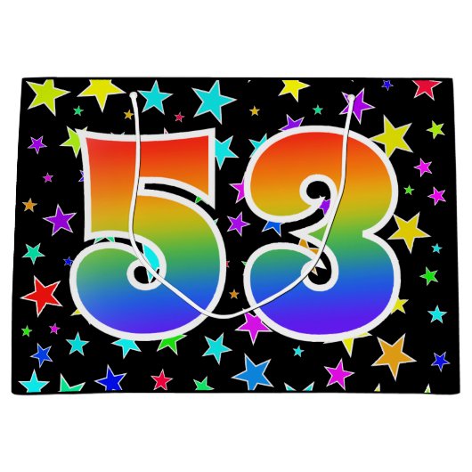 Kleurrijke sterren + regenboogpatroon "53" Event # Groot Cadeauzakje (Voorkant)