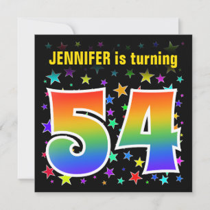 Kleurrijke sterren + regenboogpatroon "54" verjaar kaart