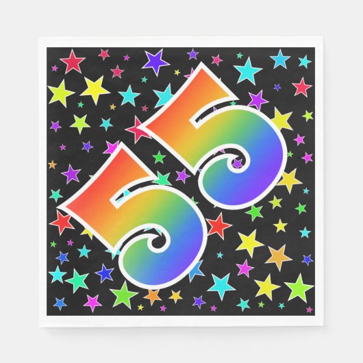 Kleurrijke sterren + regenboogpatroon "55" Event # Servet (Voorkant)