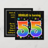 Kleurrijke sterren + Regenboogpatroon "55" Verjaar Kaart (Voorkant / Achterkant)