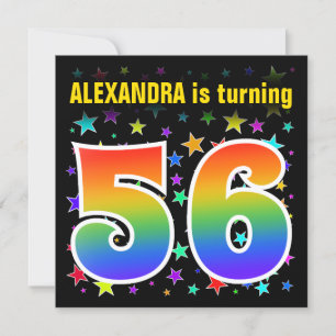 Kleurrijke sterren + regenboogpatroon "56" Verjaar Kaart