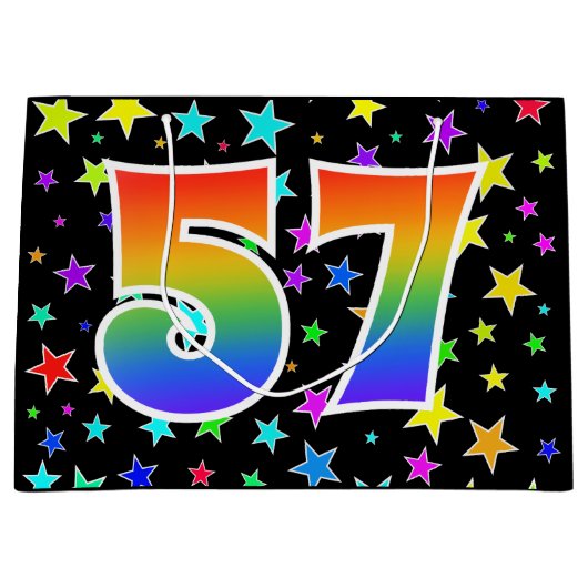 Kleurrijke sterren + regenboogpatroon "57" Event # Groot Cadeauzakje (Voorkant)